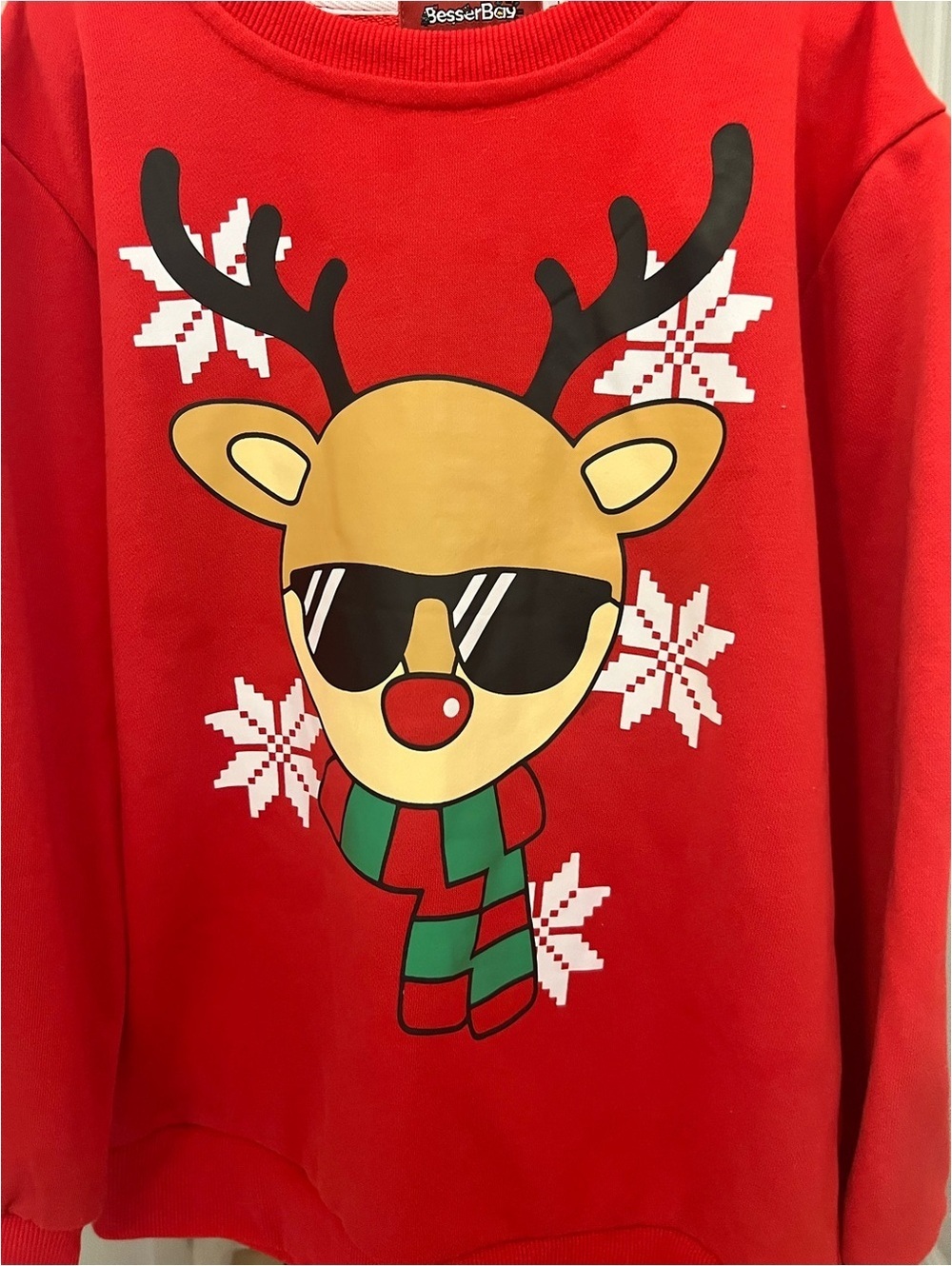 BesserBay Christmas Reindeer Sweatshirt Kids Large Red - Picture 3 of 6